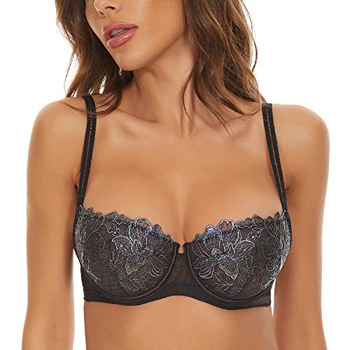 Deyllo Dirndl BH Für Oktoberfest Damen Bügel BH Spitze Transparenter Halbschalen BH mit Stickereien - Sexy, Unwattierte und Komfortabler Balconette BH von Deyllo