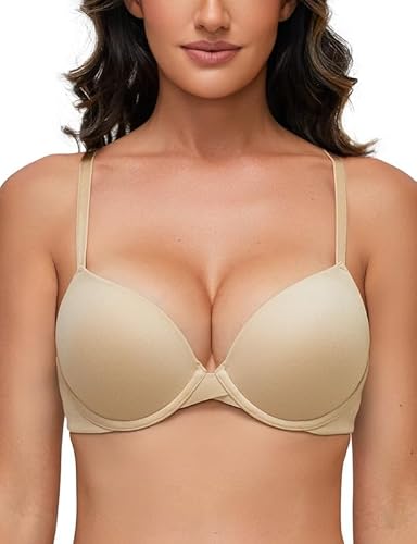 Deyllo Super Push up BH Damen mit Bügel Extrem Seamless T-Shirt BHS Comfy Gepolstert Bra Body Make up für Kleine Brüste Hautfarbe 85F von Deyllo