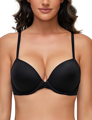 Deyllo Super Push up BH Damen mit Bügel Extrem Seamless T-Shirt BHS Comfy Gepolstert Bra Body Make up für Kleine Brüste Schwarz 85F von Deyllo