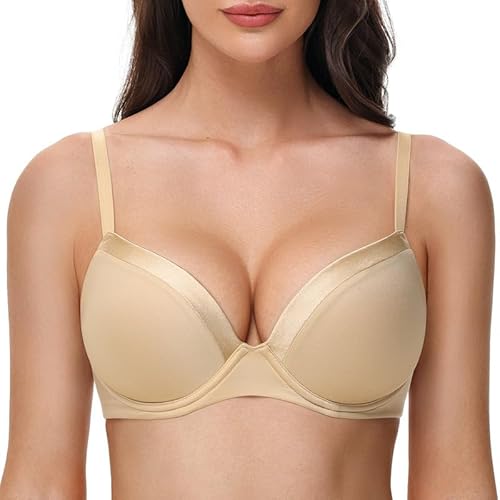 Deyllo Super Push up BH Damen mit Bügel Soft Tshirt BH Seamless Nahtloser BH Unsichtbarer Klassische BHS mit Push up Pads für Kleine Brüste Bequemer Anti Sag Hautfarben 80c von Deyllo