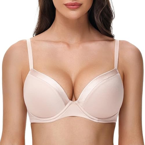 Deyllo Super Push up BH Damen mit Bügel Soft Tshirt BH Seamless Nahtloser BH Unsichtbarer Klassische BHS mit Push up Pads für Kleine Brüste Bequemer Anti Sag Muschelrosa 85E von Deyllo