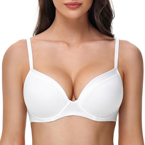 Deyllo Super Push up BH Damen mit Bügel Soft Tshirt BH Seamless Nahtloser BH Unsichtbarer Klassische BHS mit Push up Pads für Kleine Brüste Bequemer Anti Sag Weiß 85E von Deyllo
