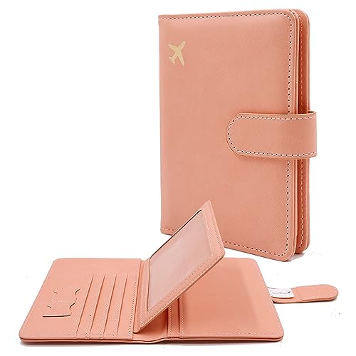 Deziliao Reisepass und Impfkartenhalter Combo PU Leder Reisepasshülle mit Impfkartenschlitz, Reisepass Brieftasche für Damen und Herren DE0068, Pink, Minimalistisch von Deziliao