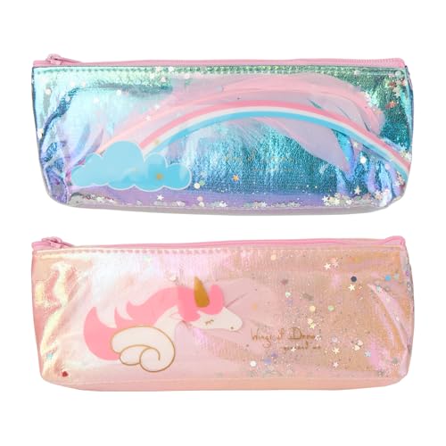 2 Stück Kinder Einhorn Federmäppchen Stiftetasche, Groß mit Griff, Einhorn Federmäppchen Multifunktions Kinder, Pailletten Federmäppchen Mädchen, für Schreibwaren, Bleistifte, Kosmetik, Accessoires von Dfuqanb