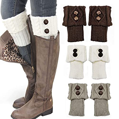 Dfuqanb 3 Paar Stulpen Damen Gestrickte Beinwärmer, Slouch Button Design, Kurze Knopf Leg Warmers Socken, kurze Knöchelwärmer, Warme Winter Stricken Beinstulpen, Gestrickte Beinwärmer Warme von Dfuqanb