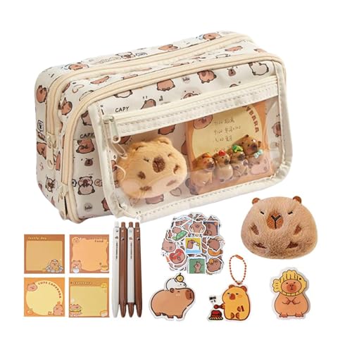 Capybara Federmäppchen, niedliches Schreibwaren-Federmäppchen mit Reißverschluss, Capybara-Schreibwaren, Tiermotiv-Federmäppchen mit 10 x Capybara-Aufkleber, Delfinstift, 50 x Haftnotizen, Clip, Capybara Federmäppchen, niedliches Schreibwaren-Federmäppchen mit Reißverschluss, Capybara-Schreibwaren, Tiermotiv-Federmäppchen mit 10 x Capybara-Aufkleber, Delfinstift, 50 x Haftnotizen, Clip, von Dgayaeic