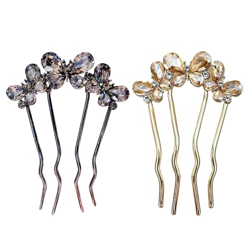 Dgayaeic Französische Haarnadeln Für Dickes Haar - Vierzinkig Strassstein Haarschmuck Styling Accessoires - U-Förmige Haargabel | Für Damen Mädchen Hochzeit Festliches Bankett Party Feier von Dgayaeic