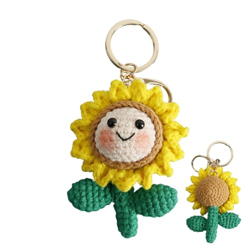 Dgayaeic Handgewebter Sonnenblumen-Anhänger, Handgemachte gestrickte Sonnenblumen-Schlüsselanhänger, süße kleine Blume Anhänger Zubehör, auffälliger Look für Geldbörse, Autoschlüssel, Taschenanhänger von Dgayaeic