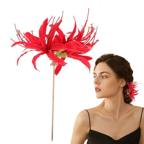 Dgayaeic Rote Spinnenlilie Haarnadel - Blume Haar Rote Spinne Lilie Styling Pins - Stilvolle Blume Hochzeit Haar Styling Pins Multifunktional Chinesische Haarschmuck für Frauen Mädchen von Dgayaeic