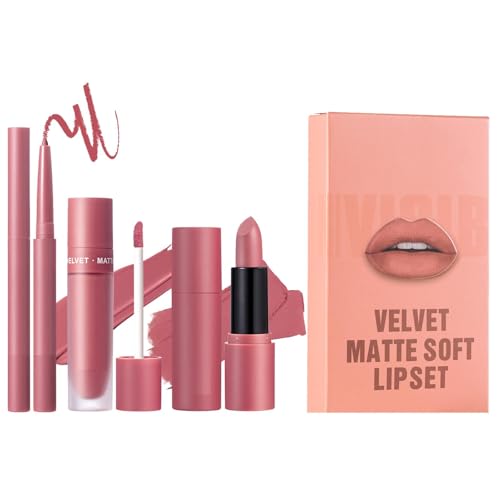 Matte Lippenstift und Lipliner-Set, Samtlipstick-Lippenfarbe, langlebige Lipglosses-Make-up-Set, nicht verfüllte, wasserdichte, natürliche Farben Ausgezeichnetes Geschenk für Mädchen Frauen in G von Dgayaeic