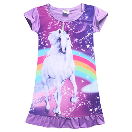 Mädchen Sommerkleid Einhorn Gerade Kleider Kinder Nachtkleid Infantil Bademantel Baby Mädchen Nachtwäsche Gr. 130 cm, violett von Dgfstm