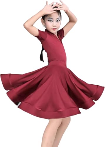DgtZyrih Mädchen Lateinischer Tanz Kleid Kinder Tanzen Gesellschaftstanz Performance Performance Kostüm Rüschen Tanzbekleidung Standard Salsa Wettbewerb Übung Outfit Kleidung,A10,140 von DgtZyrih