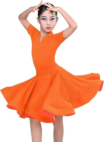 DgtZyrih Mädchen Lateinischer Tanz Kleid Kinder Tanzen Gesellschaftstanz Performance Performance Kostüm Rüschen Tanzbekleidung Standard Salsa Wettbewerb Übung Outfit Kleidung,A2,150 von DgtZyrih