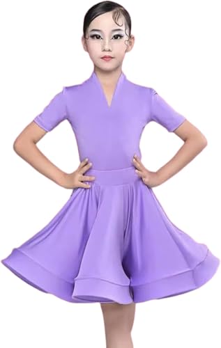 DgtZyrih Mädchen Lateinischer Tanz Kleid Kinder Tanzen Gesellschaftstanz Performance Performance Kostüm Rüschen Tanzbekleidung Standard Salsa Wettbewerb Übung Outfit Kleidung,A6,130 von DgtZyrih