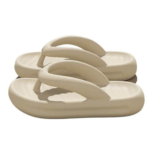 Dh2yjnbf3 Modische Flip-Flops for Damen, dicke Sohle, rutschfest, bequeme Sommer-Bade-/Dusch-/Strand-/Freizeitsandalen(Khaki,Alpha Medium) von Dh2yjnbf3