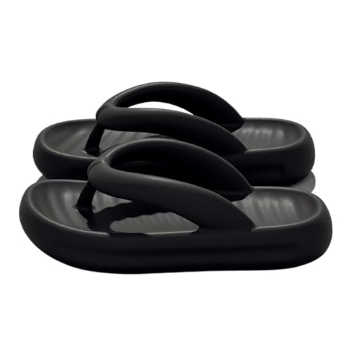 Dh2yjnbf3 Modische Flip-Flops for Damen, dicke Sohle, rutschfest, bequeme Sommer-Bade-/Dusch-/Strand-/Freizeitsandalen(Schwarz,Alpha Large) von Dh2yjnbf3