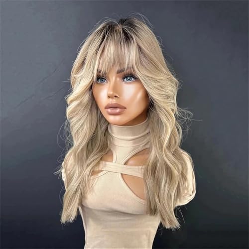 Frauen Lace-Part-Perücken for Frauen, Ombre-Asch-Honigblond, farblos, klebefrei, mit Pony, synthetische Perücke Natürlich aussehend(20inches) von Dh2yjnbf3