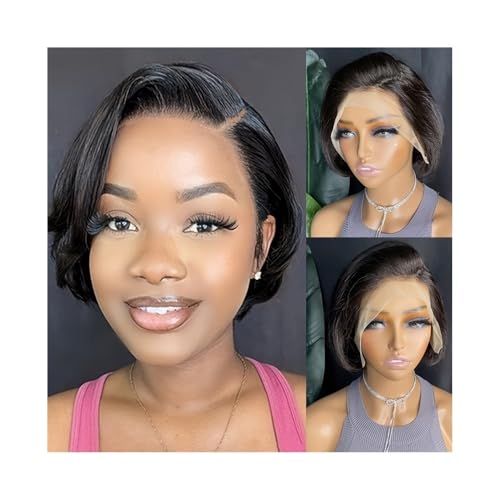 Frauen Perücken Echthaar Kurzer Bob Lace Front Echthaarperücken 13x4 Volle Spitze Frontal Pixie Perücke Natürlich aussehend(6inches) von Dh2yjnbf3