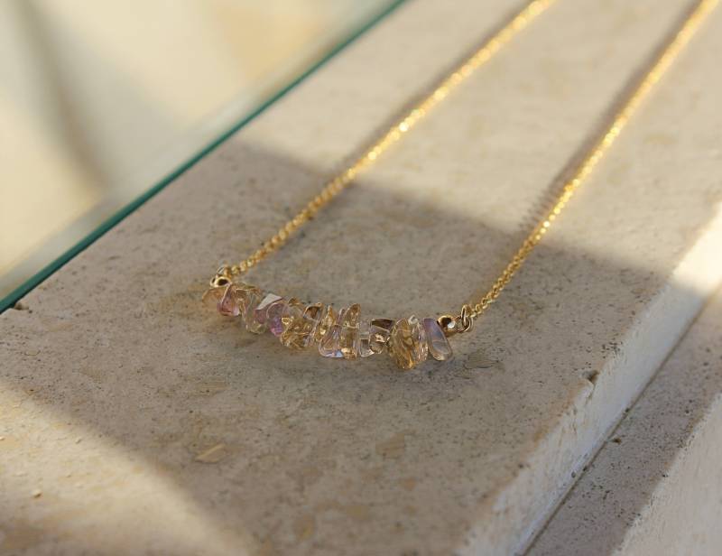 Ametrin-Halskette, Ametrin-Perlen-Halsband, Goldene Edelsteinkette, Ametrin-Chips-Halskette in Gold, Edelstein-Halskette Für Sie von DhanaJewels