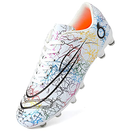 Dhinash Fußballschuhe Herren Stollen Fussballschuhe Kunstrasen Fussball Schuhe Spikes Trainingsschuhe Turnschuhe Outdoor Football Schuhe Weiß Gr.40 von Dhinash