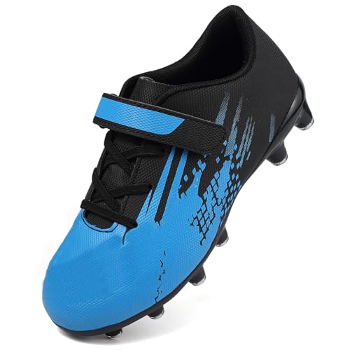 Dhinash Fußballschuhe Jungen Stollen Fussballschuhe Kinder Kunstrasen Fussball Schuhe Spikes Trainingsschuhe Turnschuhe Mädchen Outdoor Turf Football Schuhe Unisex Blau Gr.39 von Dhinash
