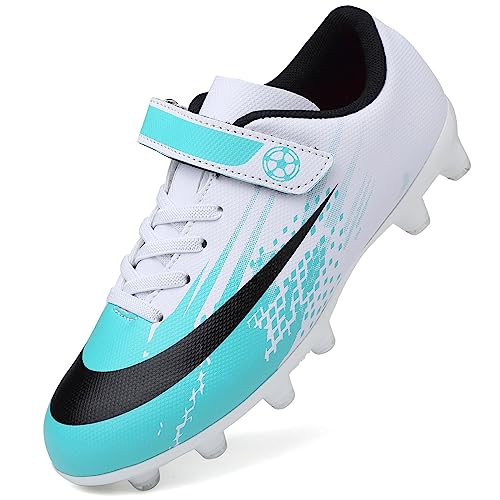 Dhinash Fußballschuhe Jungen Stollen Fussballschuhe Kinder Kunstrasen Fussball Schuhe Spikes Trainingsschuhe Turnschuhe Mädchen Outdoor Turf Football Schuhe Unisex Weiß Grün Gr.31 von Dhinash