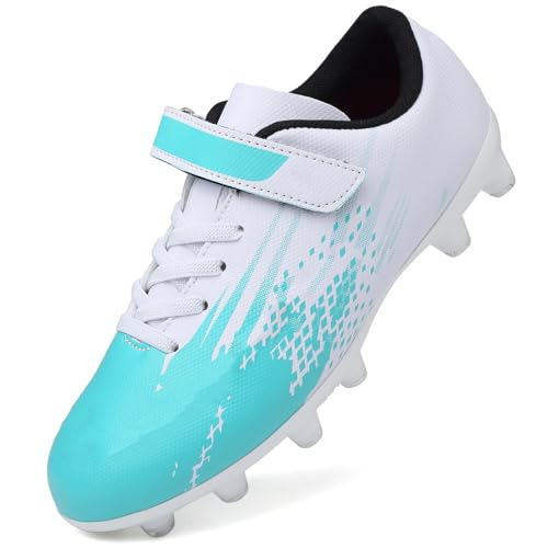 Dhinash Fußballschuhe Jungen Stollen Fussballschuhe Kinder Kunstrasen Fussball Schuhe Spikes Trainingsschuhe Turnschuhe Mädchen Outdoor Turf Football Schuhe Unisex Weiß Grün Gr.38 von Dhinash