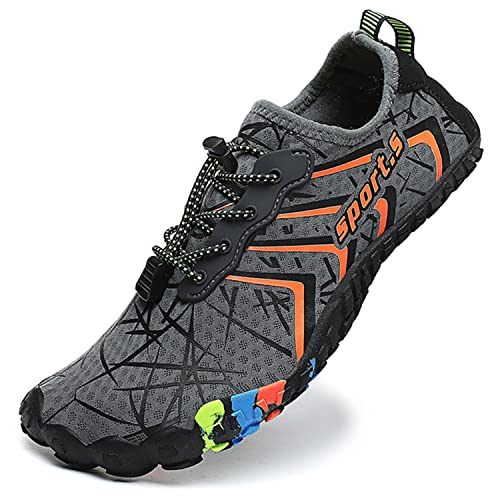 Dhinash Herren Aquaschuhe Wassersportschuh Damen Outdoor Barfußschuhe Traillaufschuhe Schnell Trocknend Schwimmschuhe Badeschuhe Strandschuhe Surfschuhe Wasserschuhe Unisex Grau Orange Gr. 39 von Dhinash