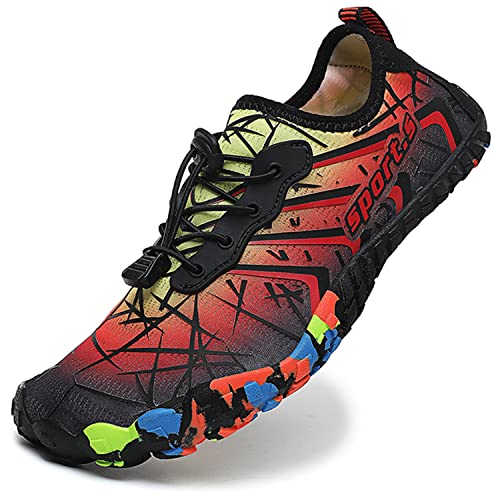 Dhinash Herren Aquaschuhe Wassersportschuh Damen Outdoor Barfußschuhe Traillaufschuhe Schnell Trocknend Schwimmschuhe Badeschuhe Strandschuhe Surfschuhe Wasserschuhe Unisex Schwarz Rot Gr. 39 von Dhinash