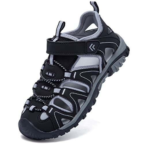 Dhinash Sandalen für Jungen Sport Outdoorsandalen Kinder Mädchen Sportsandalen Geschlossen Trekkingsandalen Wandersandalen Wassersandalen Strandschuhe Sommer Schwarz 28EU von Dhinash