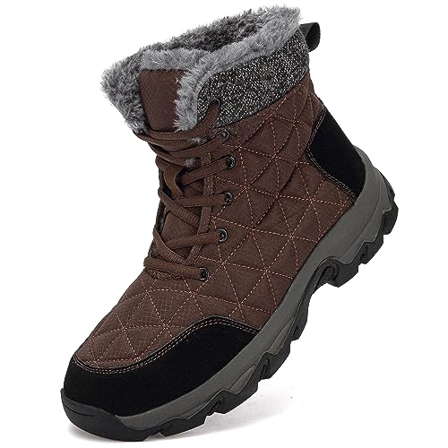 Dhinash Schneestiefel Herren Damen Winterstiefel Wasserdicht Warm Gefüttert Stiefelette Outdoorschuhe Trekkingstiefel Wanderstiefel Winterschuhe Schneeschuhe Wanderschuhe Braun Gr.43 von Dhinash