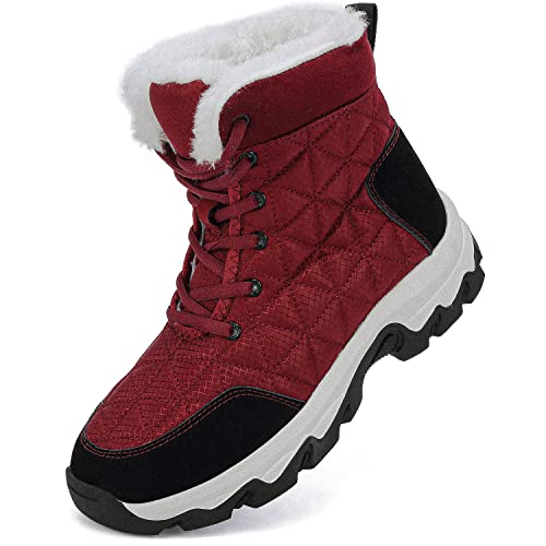 Dhinash Schneestiefel Herren Damen Winterstiefel Wasserdicht Warm Gefüttert Stiefelette Outdoorschuhe Trekkingstiefel Wanderstiefel Winterschuhe Schneeschuhe Wanderschuhe Burgund Gr.37 von Dhinash