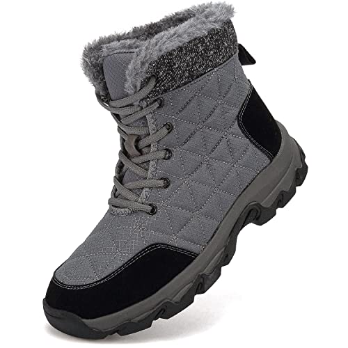 Dhinash Schneestiefel Herren Damen Winterstiefel Wasserdicht Warm Gefüttert Stiefelette Outdoorschuhe Trekkingstiefel Wanderstiefel Winterschuhe Schneeschuhe Wanderschuhe Grau Gr.42 von Dhinash