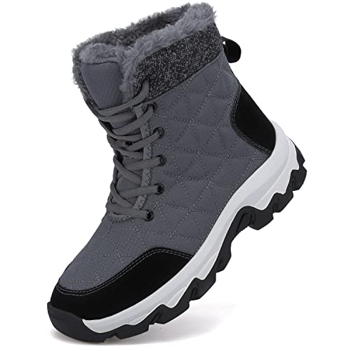 Dhinash Schneestiefel Herren Damen Winterstiefel Wasserdicht Warm Gefüttert Stiefelette Outdoorschuhe Trekkingstiefel Wanderstiefel Winterschuhe Schneeschuhe Wanderschuhe Grau Weiß Gr.38 von Dhinash