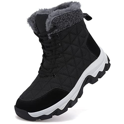 Dhinash Schneestiefel Herren Damen Winterstiefel Wasserdicht Warm Gefüttert Stiefelette Outdoorschuhe Trekkingstiefel Wanderstiefel Winterschuhe Schneeschuhe Wanderschuhe Schwarz Weiß Gr.41 von Dhinash