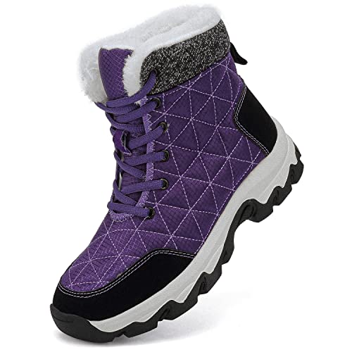 Dhinash Schneestiefel Herren Damen Winterstiefel Wasserdicht Warm Gefüttert Stiefelette Outdoorschuhe Trekkingstiefel Wanderstiefel Winterschuhe Schneeschuhe Wanderschuhe Violett Gr.38 von Dhinash