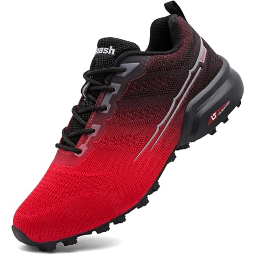 Dhinash Traillaufschuhe Herren Laufschuhe Trekking- & Wanderschuhe Turnschuhe Sneaker Sportschuhe Walkingschuhe Outdoor Fitnessschuhe Straßenlaufschuhe Rot Schwarz Gr.46 von Dhinash