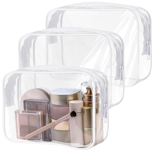 3 Stück Kulturtasche Transparent, 19 × 13 × 5 cm Flugzeug PVC Kosmetiktasche Durchsichtig, Wasserdicht Durchsichtiger Kulturbeutel, Kleine Reise Make-Up Tasche für Männer, Frauen, Kinder, Familie von Dhisperares