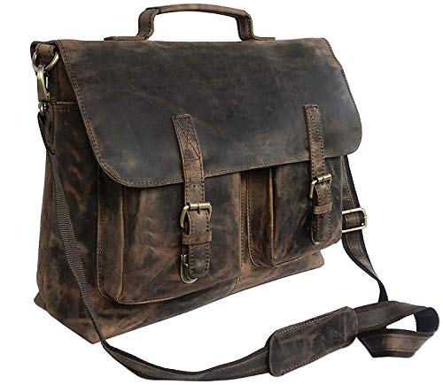 KK 's 45,7 cm Retro Buffalo Hunter Leder Laptop Messenger Bag Büro Aktentasche College Tasche Leder Tasche für Damen und Herren von Dhk Devil Hunter Killer