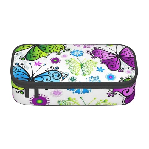 Dhnblqdp Federmäppchen mit buntem Schmetterlings-Aufdruck, großes Federmäppchen für Jungen und Mädchen, großes Federmäppchen, Schreibwaren-Organizer, Make-up-Tasche für Erwachsene, Bürobedarf von DHNBLQDP