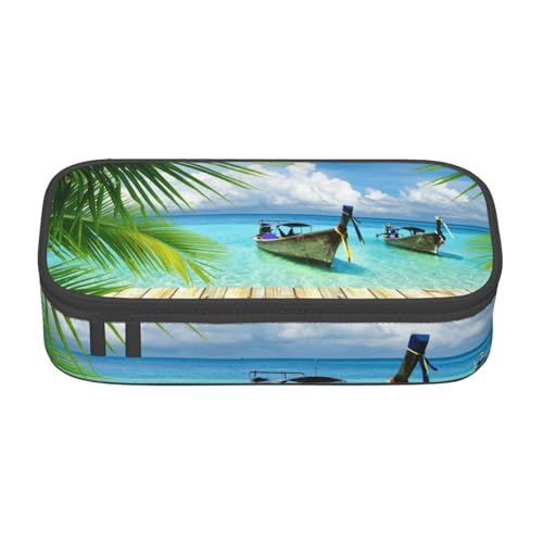 Dhnblqdp Großes Federmäppchen für Jungen und Mädchen, Motiv: Boot, Kokosnussblätter, großes Federmäppchen, Schreibwaren-Organizer, Make-up-Tasche für Erwachsene, Bürobedarf von DHNBLQDP