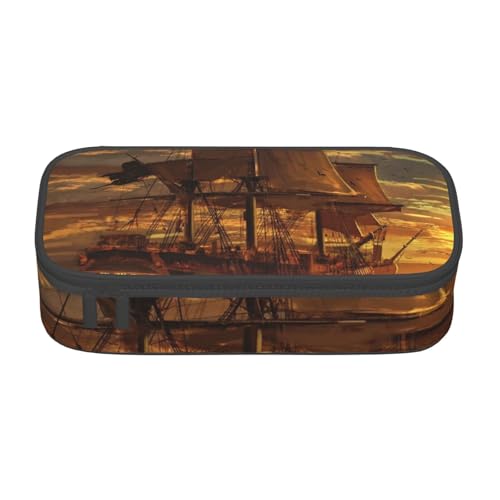 Dhnblqdp Großes Federmäppchen mit Fantasie-Piratenschiff-Aufdruck, für Jungen und Mädchen, großes Federmäppchen, Stifttasche, Schreibwaren-Organizer, Make-up-Tasche für Erwachsene, Bürobedarf von DHNBLQDP