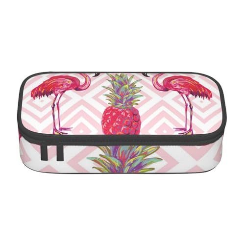 Dhnblqdp Großes Federmäppchen mit Flamingo-Ananas-Druck, für Jungen und Mädchen, großes Federmäppchen, Stifttasche, Schreibwaren-Organizer, Make-up-Tasche für Erwachsene, Bürobedarf von DHNBLQDP