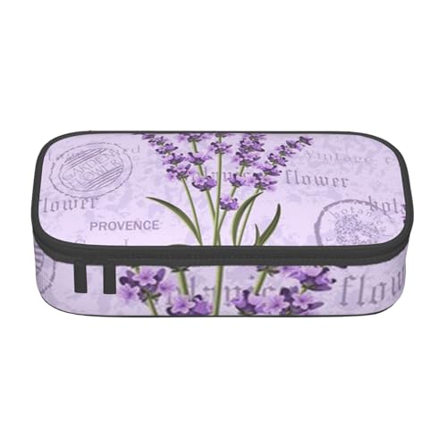 Dhnblqdp Großes Federmäppchen mit Lavendel-Stempeldruck für Jungen und Mädchen, großes Federmäppchen, Stifttasche, Schreibwaren-Organizer, Make-up-Tasche für Erwachsene, Bürobedarf von DHNBLQDP