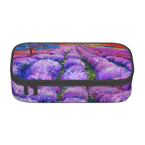 Dhnblqdp Großes Federmäppchen mit Ölgemälde mit Lavendel-Druck, für Jungen und Mädchen, großes Federmäppchen, Stifttasche, Schreibwaren-Organizer, Make-up-Tasche für Erwachsene, Bürobedarf von DHNBLQDP