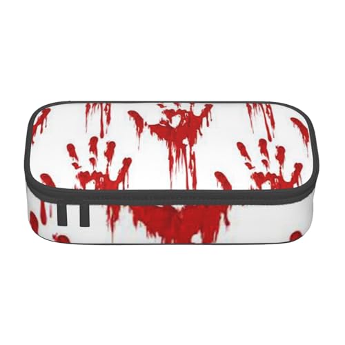 Dhnblqdp Großes Federmäppchen mit blutigen Handabdrücken für Jungen und Mädchen, großes Federmäppchen, Stifttasche, Schreibwaren-Organizer, Make-up-Tasche für Erwachsene, Bürobedarf von DHNBLQDP