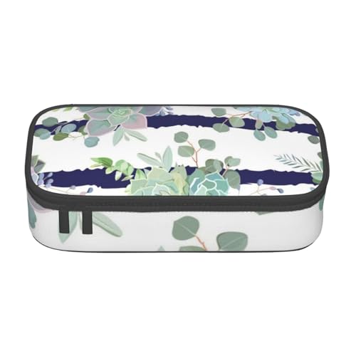 Dhnblqdp Großes Federmäppchen mit gestreiftem Sukkulenten-Druck für Jungen und Mädchen, großes Federmäppchen, Stifttasche, Schreibwaren-Organizer, Make-up-Tasche für Erwachsene, Bürobedarf von DHNBLQDP