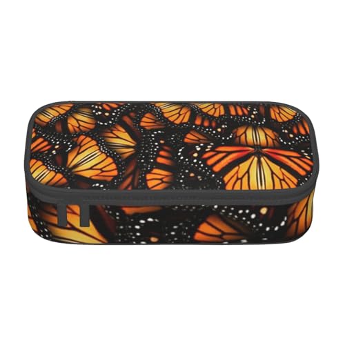 Dhnblqdp Heaps of Orange Federmäppchen mit Monarch-Schmetterlings-Druck, großes Federmäppchen für Jungen und Mädchen, großes Federmäppchen, Schreibwaren-Organizer, Make-up-Tasche für Erwachsene von DHNBLQDP