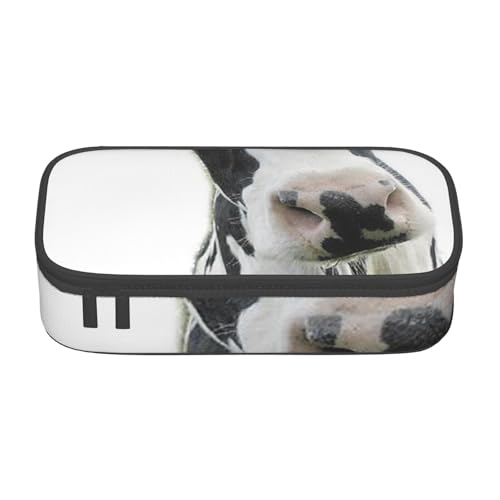Dhnblqdp Lustiges Federmäppchen mit Kuhkopf, schwarz-weißer Druck, großes Federmäppchen für Jungen und Mädchen, großes Federmäppchen, Schreibwaren-Organizer, Make-up-Tasche für Erwachsene, Bürobedarf von DHNBLQDP