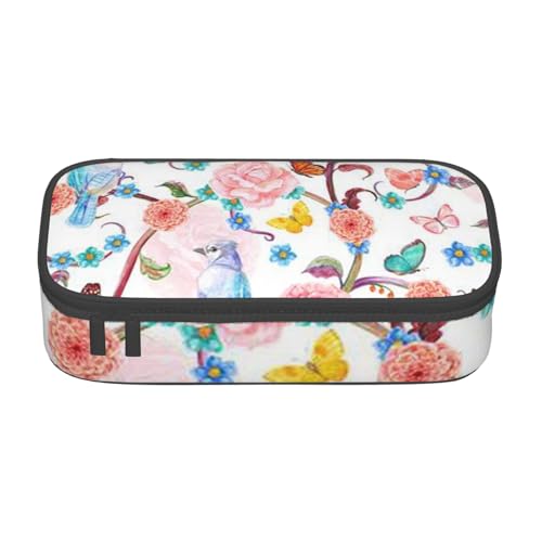Dhnblqdp Romantisches, ausgefallenes Federmäppchen mit Blumenvögeln und Schmetterlingen, großes Federmäppchen für Jungen und Mädchen, großes Federmäppchen, Schreibwaren-Organizer, Make-up-Tasche für von DHNBLQDP